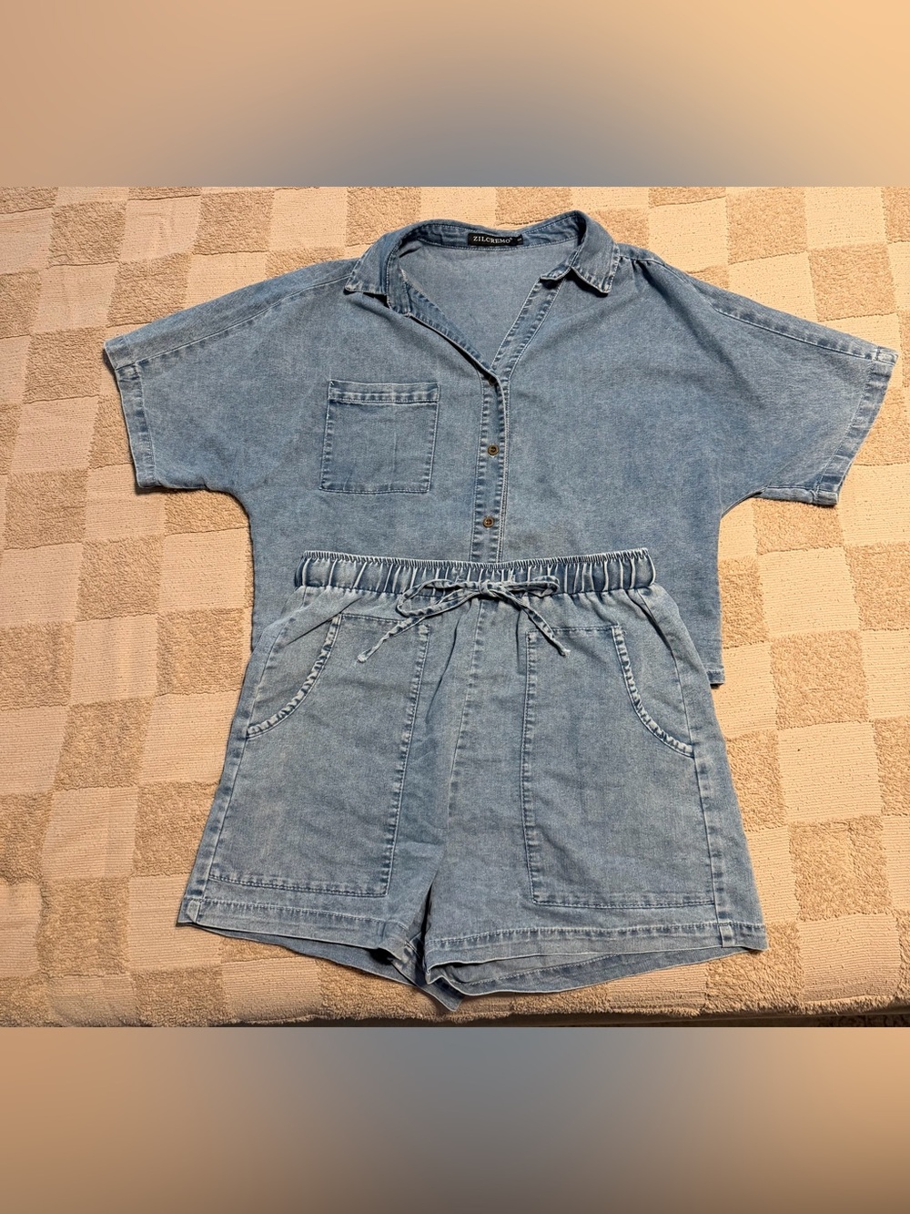 Casual Denim Two-Piece Set - Light Blue